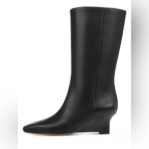 Vince Beverly Square Toe Leather Wedge Heel Boots - NWT